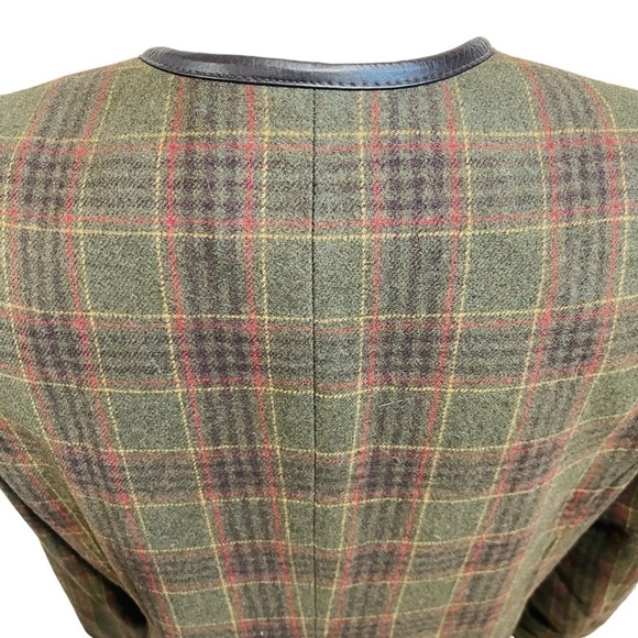Vintage Pendleton Wool Plaid Leather Trim Jacket Blazer Size 8 Olive/Brown - Picture 6 of 12